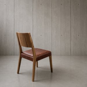 Silla Borneo de madera maciza y cuero vacuno genuino