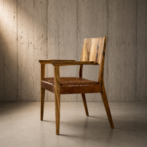 Sillon Borneo de madera maciza guayubira y cuero vacuno genuino | Astika