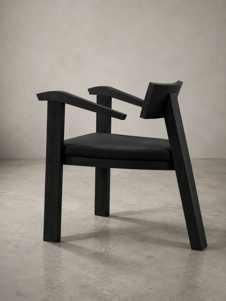 Silla Tokio de madera maciza de paraíso con terminación negra texturada mate